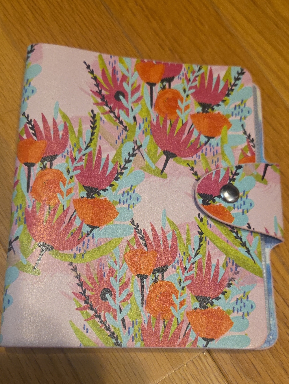 Floral Handmade Leather Pink Snap-Closure Photo Travel Notebook